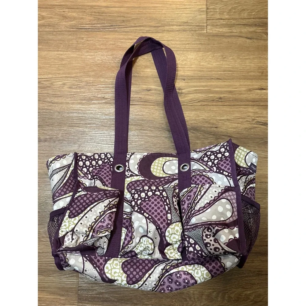 Thirty-One Organizing Utility Tote Purple Paisley Craft Bag Pockets 3110